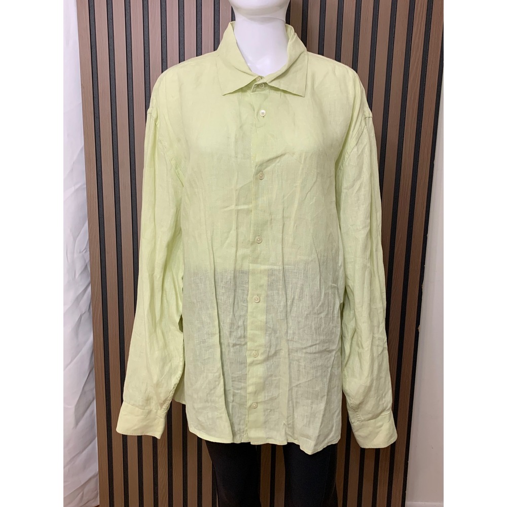 Calvin Klein Men's XXL 100% Linen Long Sleeve Button Down Shirt Light Green
